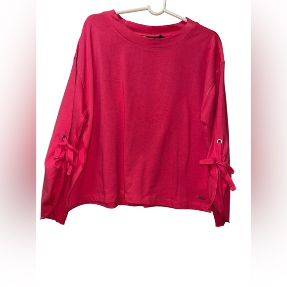 DONNA KARAN ACTIVE SWEATSHIRT LACE-UP WOMEN TIE-SLEEVES PINK COLOR SIZE LARGE - Picture 7 of 13